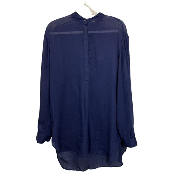 Tibi Tops - Tibi New York Sheer Navy High-Low Blouse | Minimalist Chic, Lightweight Layering